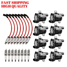 OEM 8X Round Ignition Coil & Spark Plug & Wire For Chevy GMC 4.8L 5.3 6.0L UF262