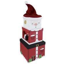 Large Stackable Plush Santa Claus Christmas GiftBoxes - Set of 3