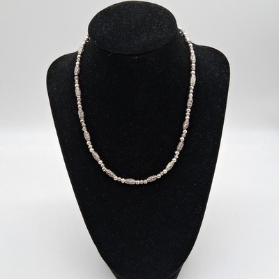 Vintage Napier Silvertone Necklace Beads Different Shapes Barrel Round