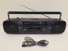 Vtg 80s Sony CFS-W303 AM/FM Radio Cassette Boombox NEW BELTS NO BATTERY COVER