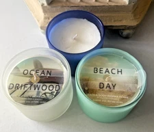 Lot of 3 Bath & Body Works Mini Candles ~ Frosted Glass ~ Coastal Scents
