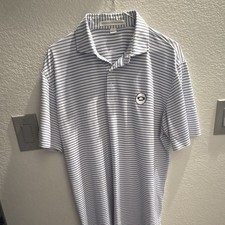 Holderness Bourne Men s L Blue/White Striped Polo Short Sleeve Logo