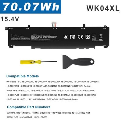  WK04XL Battery For HP Victus 16-D 16-E HSTNN-IB9V M38822-171 M39179-005 70.07Wh
