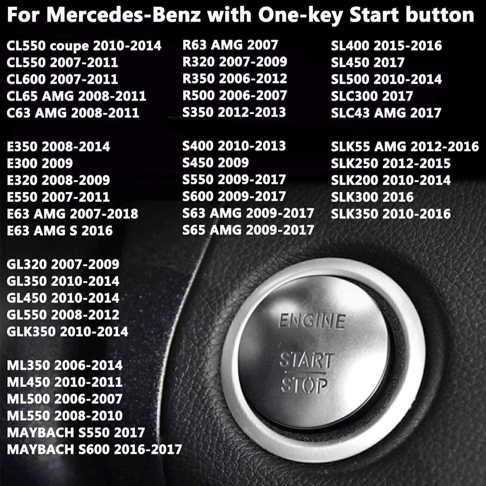 Botão de partida sem chave para Mercedes-Benz Go motor botão de parada de partida prata - Imagem 4 de 4