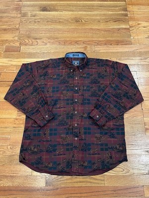 Vintage Chaps Ralph Lauren Plaid Horse Back Rider AOP Button Down Shirt Men XL