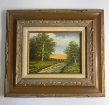 Vtg Original Oil Painting Wood Framed Signed 18X16 Rustic Wheat  Cottage Core
