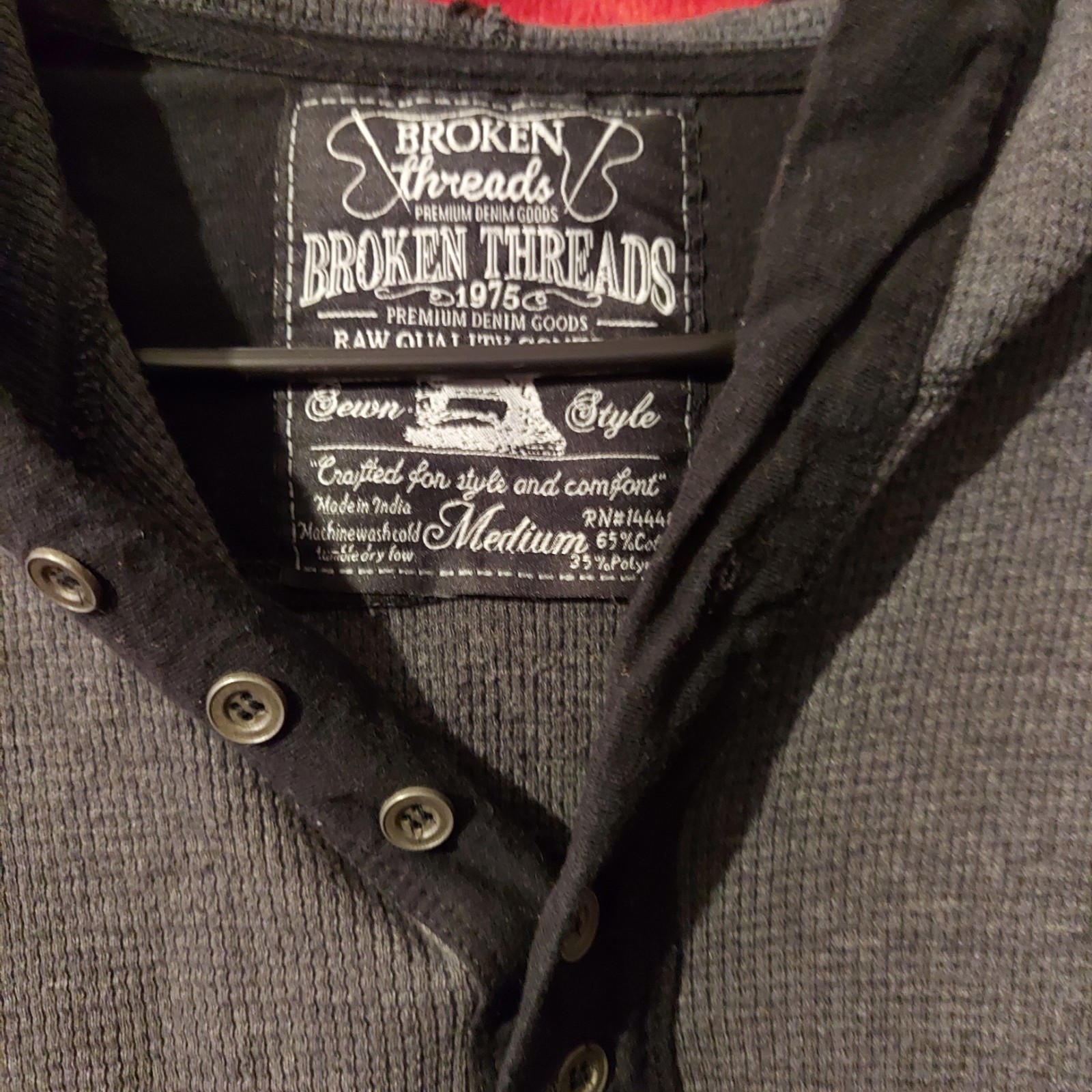 Broken Threads Gray Knit Button Henley Pullover H… - image 2