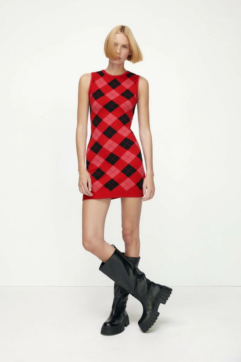 Zara red checked hot sale dress