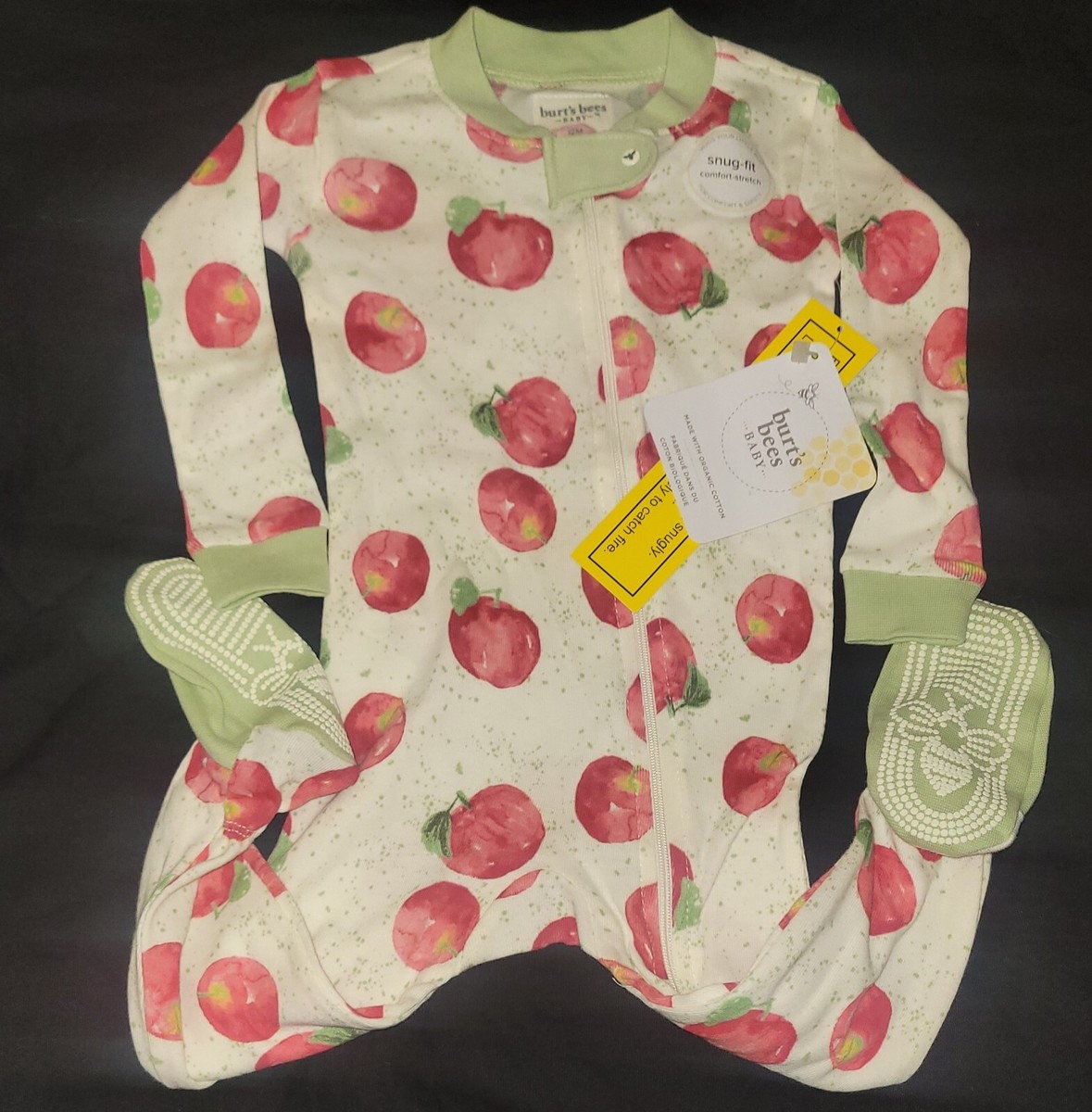 Burt's Bees Baby 12 Months Organic Cotton Meadow Footed Pajamas with 🍎