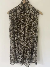 ZURY Tunic Sheer Rayon Leaopard Print Top Flowing Open Front Sleeveless L/XL
