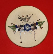 Tonala Mexican Folk Art Pottery 8" Plate Hand Made Painted Bird Wall Decor