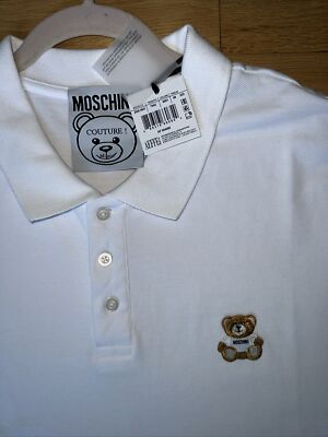 NWT MOSCHINO Couture Teddy Bear Polo Shirt Mens Size M (IT 48) Embroidered  White