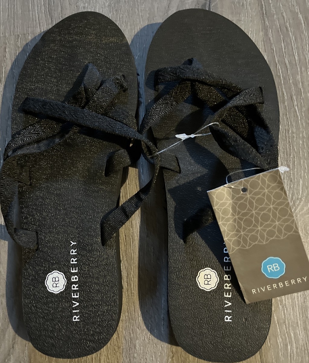 Riverberry Womens Size Black Criss cross Flip Flop with Yoga Mat