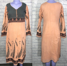 Boho Paisley India Ethnic 18" Chest Pullover Womens Dress Peach Two Tone Hippie
