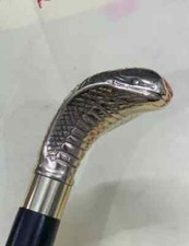 Antique Cobra Style Solid Head Handle Designer Brass Wooden Cane Handcrafted Art