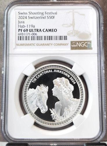 2024 SWITZERLAND SILVER 50 FRANCS SHOOTING FESTIVAL NGC PF 69 ULTRA CAMEO RARE