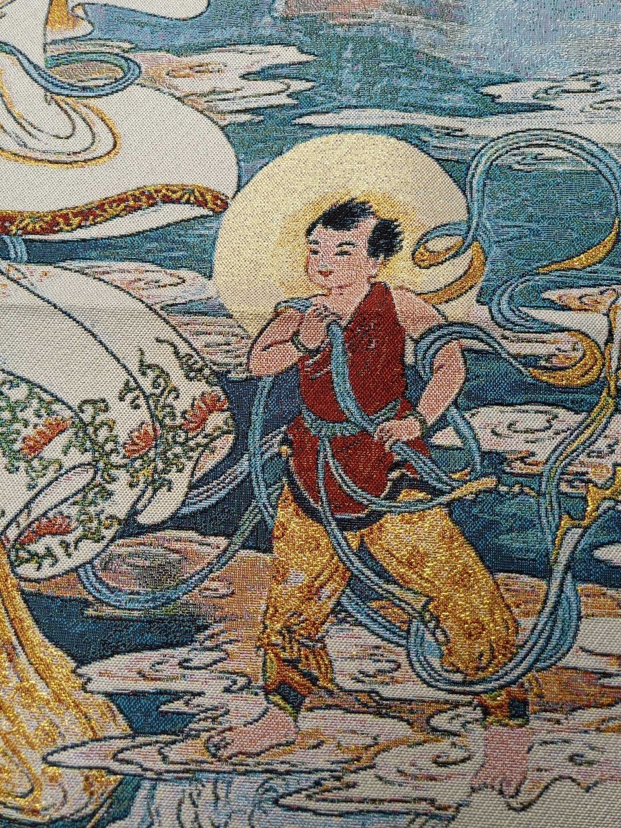 36in Tibetan Silk Thangka Tangka Guanyin Dragon Child Mural