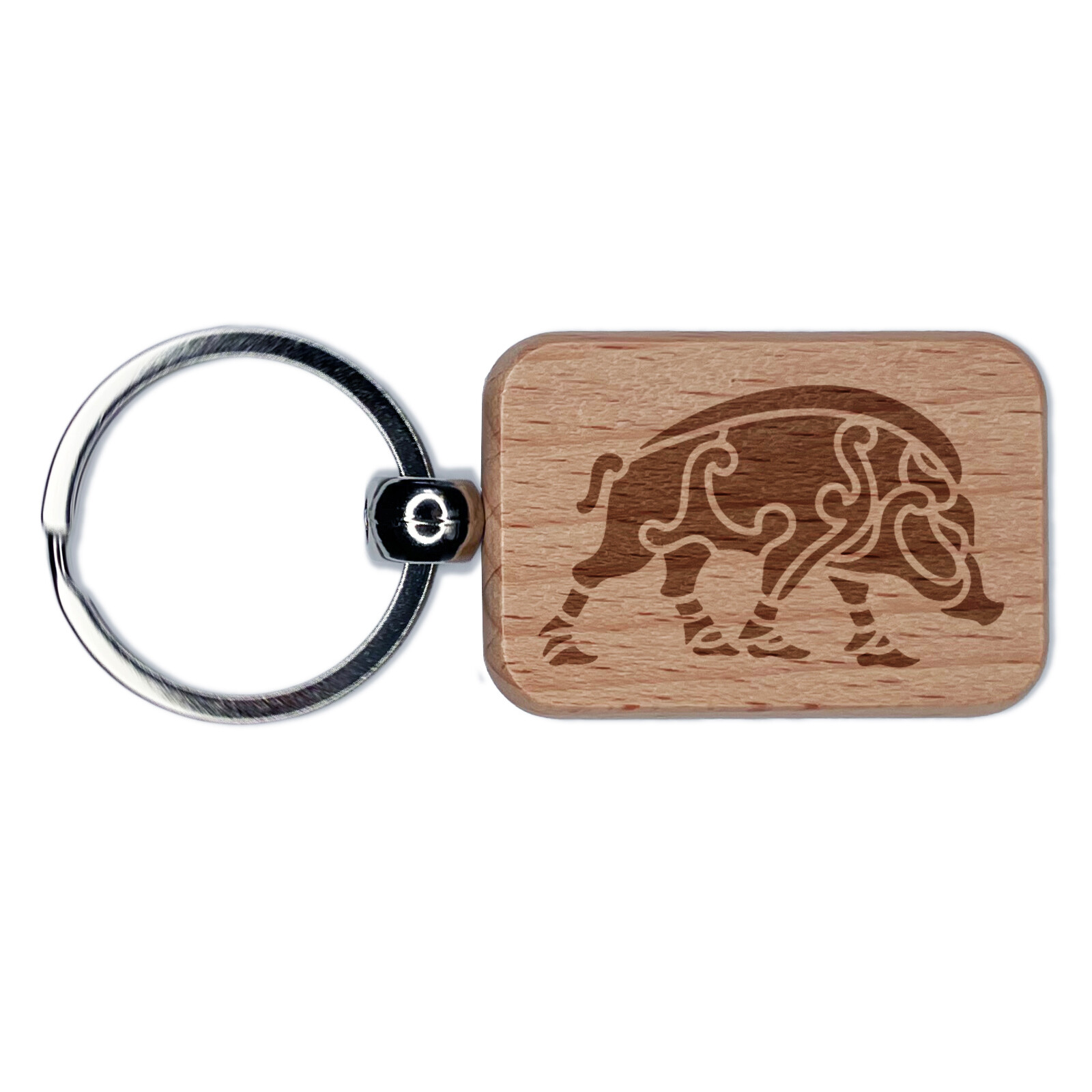 Boar Viking Nordic Celtic Engraved Wood Rectangle Keychain Tag Charm