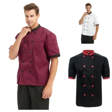 Unisex Short Sleeve Hotel Restaurant Waiter Classic Chef Coat Jacket For Kitchen