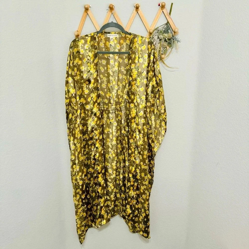 Anthropologie Andersen & Lauth Yellow Floral Isolde Kimono OS - Image 3 of 4