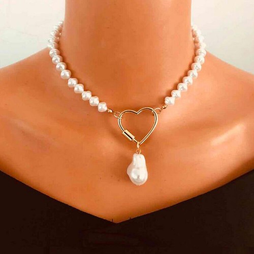 Charm Women Pearl Necklace Heart 
