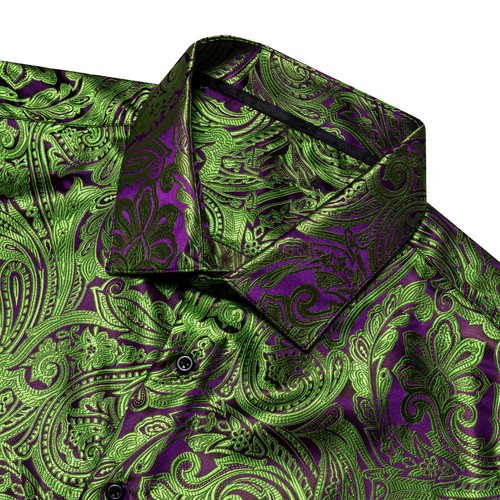 New Mens Silk Shirts Blue Red Grey Floral Dress Shirt Long Sleeve Button Down - Picture 85 of 169