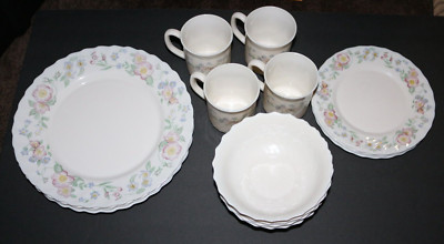 Arcopal France glass 16 pc dish set Champetre 11'' & 7-1/2'' plates, coffee, bowls