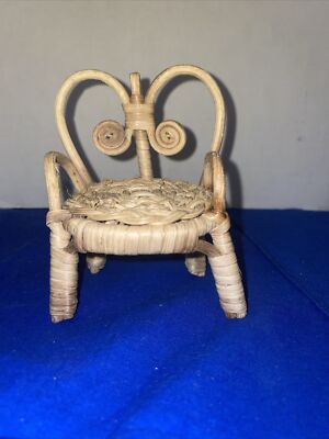 Miniature Doll House Chair Straw 4.5  Tall X 2.5  Wide Seat X2.25  See Pictures