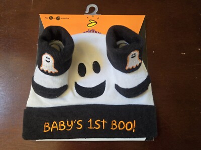 NIP Goldbug Baby's 1st Boo! Halloween white ghost hat cap & booties sock set New