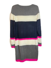 Vince Camuto S Navy Blue Pink Color Block Sweater Dress Thin Knit Elbow Patches