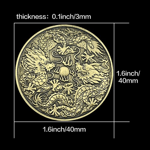Chinese Dragon Bronze Coin Ancient Myth Animal Home Decor Souvenir Medal Crafts - Foto 6 di 14