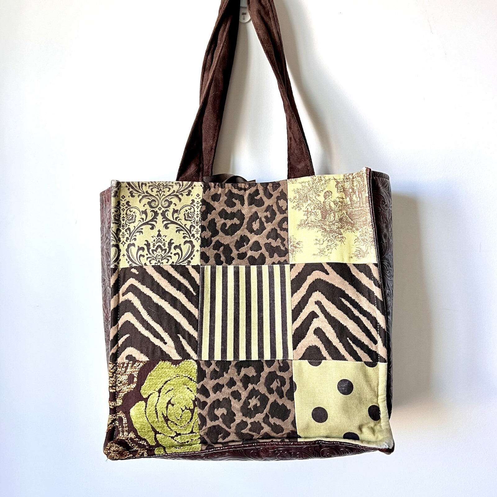 BAG DADDY Patchwork Leopard Lined Roomy Tote Shou… - image 2