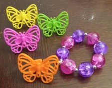 5 Piece Set of Play jewelry for Kids Butterfly Rings/Bead Bracelet