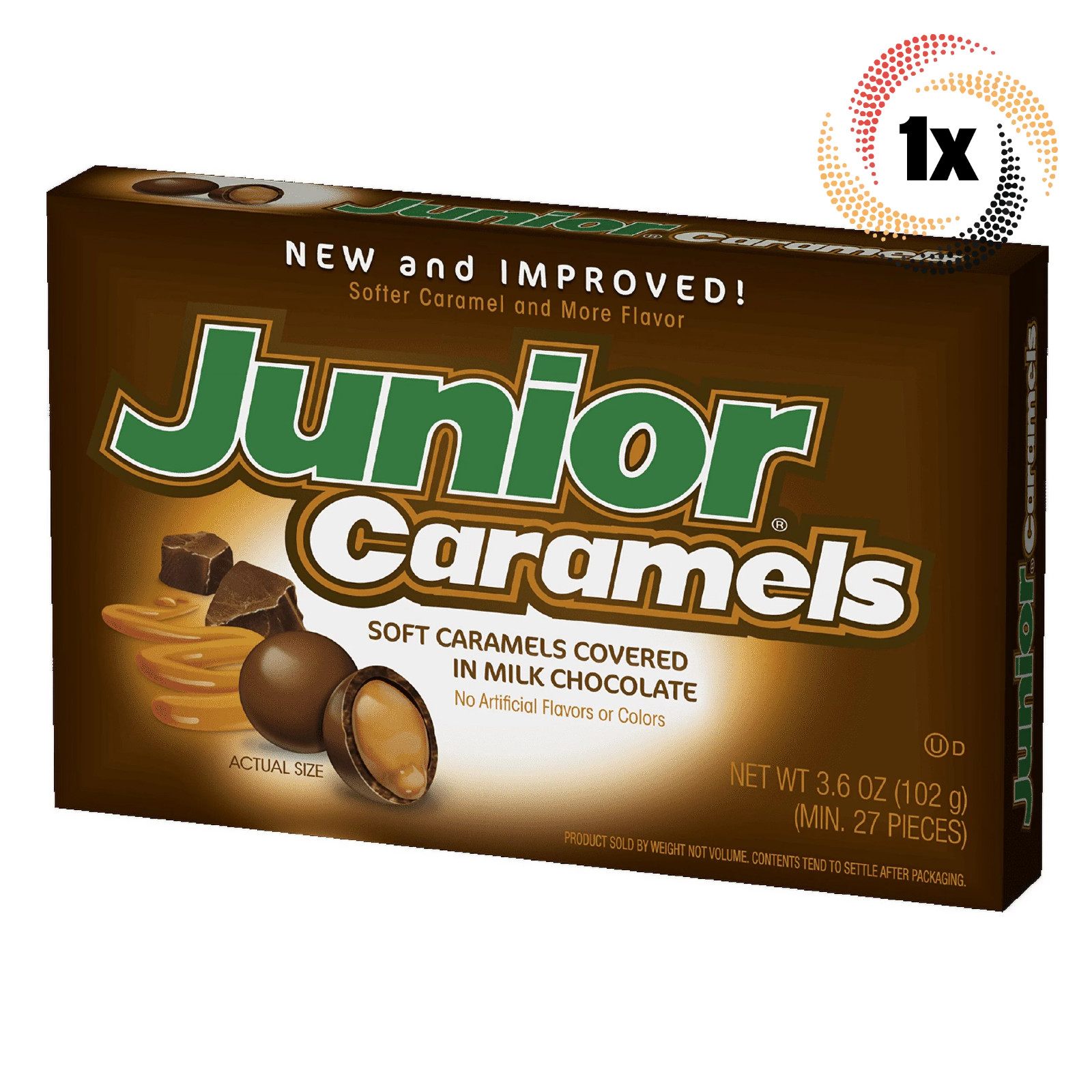 1 упаковка | Мягкие карамельки Junior Caramels, покрытые шоколадной глазурью, в театральной коробке | 3,5 унции