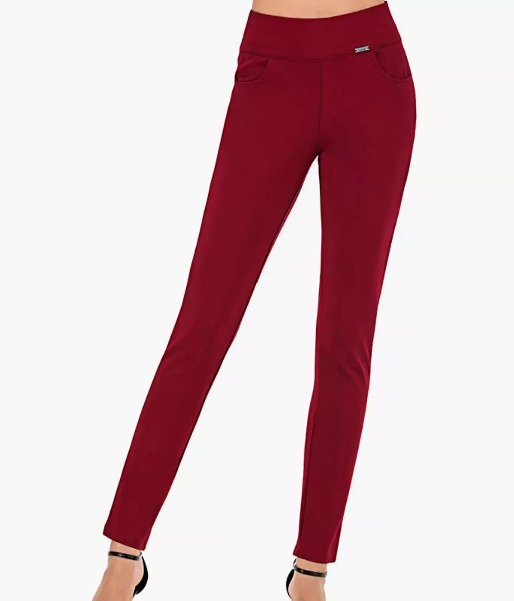 neezeelee Dress Pants for Women Comfort Stretch Slim Fit Leg Skinny RED SZ 4