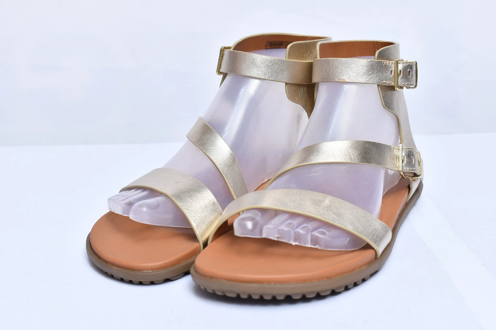 UGG Solivan Strap Sandalo Oro Pallido Pelle Metallizzata Gladiatore Donna Tg 7 5 NUOVO