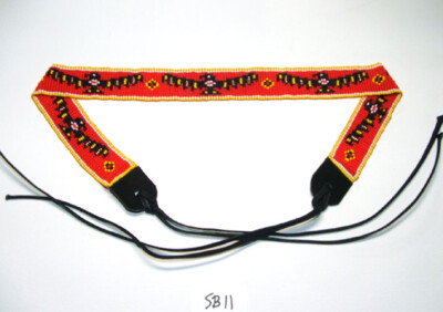 Beaded Hatband Thunderbird design 21.5''L x .5'' W + leather ties  Red  SB11