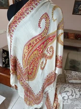 Fine Soft Silk Printed Pashmina Scarf. Wonder of Kashmir "Through Ring of Finger