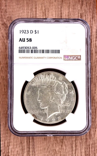 1923 D Peace Dollar Silver $1 NGC AU 58 #1BD