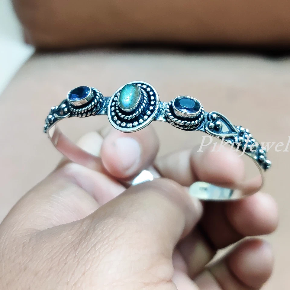 Labradorit & facettierter Amethyst Edelstein 925 Sterling Silber Anlass Gesch... - Bild 3 von 4