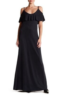 Three Dots 241310 Womens Cold Shoulder Popover Maxi Dress Black Size Large