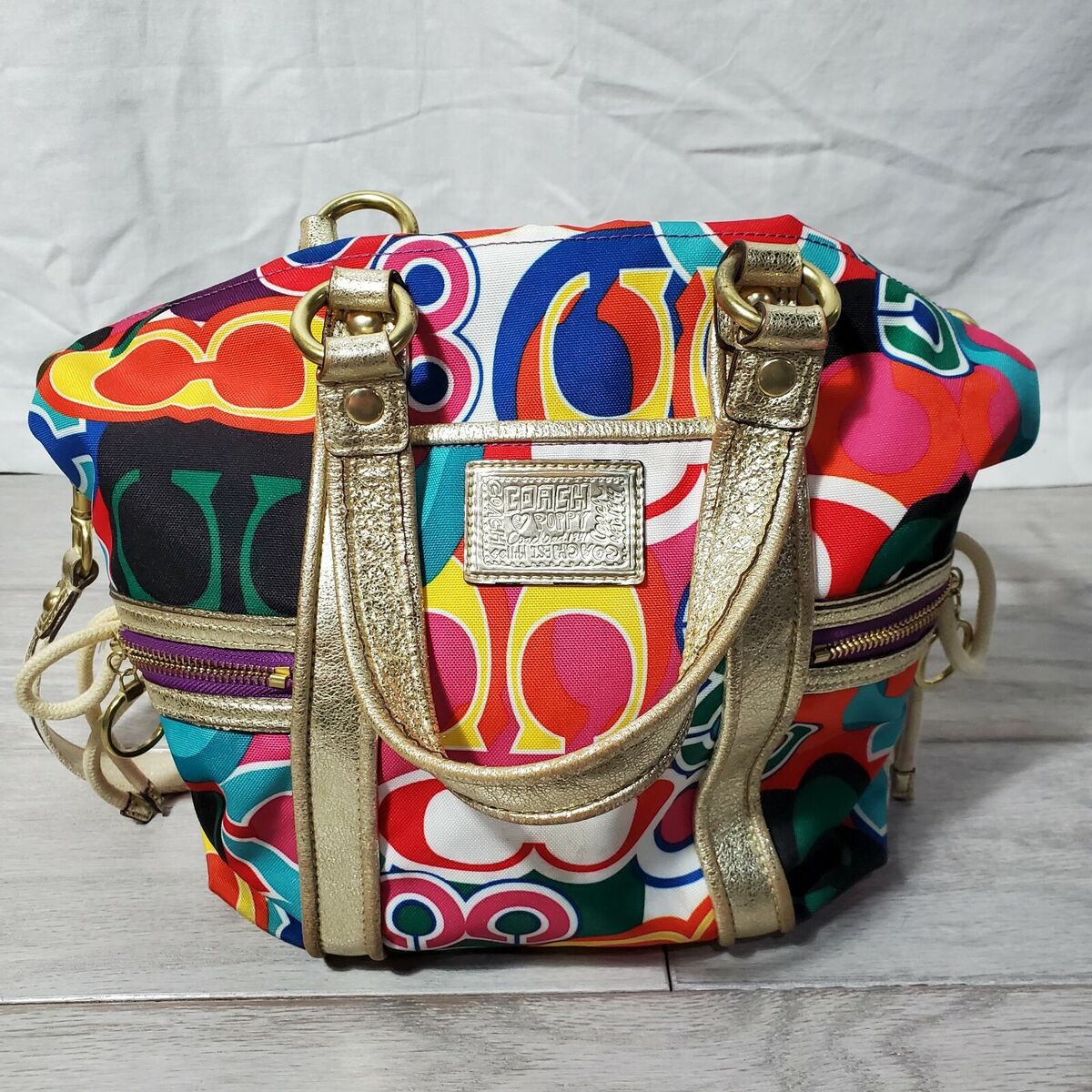 COACH 2 Way Tote Bag 13830 Canvas Leather Multicolor Poppy COACH 2 Way Tote Bag 13830 Canvas Leather Multicolor Poppy