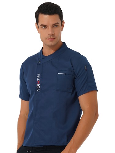 Unisex Adult Chef Coat Short Sleeve Contrast Color Cooks Jackets Kitcken Uniform - Picture 44 of 50