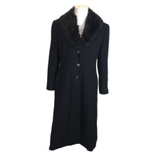 Precis Petite Wool Blend Trench Coat Jacket Black Sz 16 Faux Fur Collar Occasion