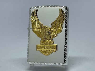 Zippo Harley Davidson Bald Eagle Gold Metal Silver Double-Sided Corner Cut