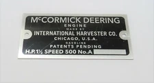 International IH M Name Tag Plate Gas Engine Motor McCormick Deering 1.5 HP