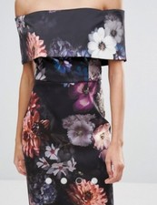 NWOT Asos Petite Floral Pencil Dress Size 2 Deep Fold Off Shoulder