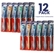 12-PACK! Colgate Wave Toothbrushes, Soft, Compact Head, Adult, Assorted Colors