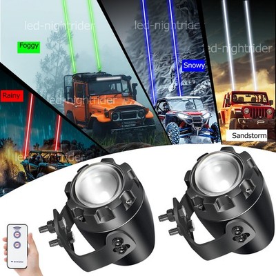 2Pcs Wipless Laser RGB LED Whip Lights Remote CNC Round For Polaris RZR UTV ATV
