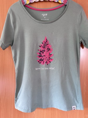 1803 born in the Alps Damenshirt, T-Shirt, 40 kurzarm, grün mit Aufdruck